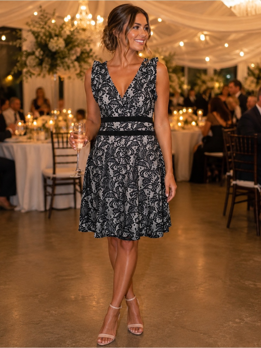 Aa Studio Black Lace V-Neck Cocktail Dress